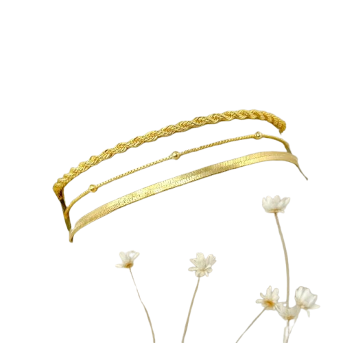 Kit 3 Pulseiras Femininas Folheadas a Ouro 18k